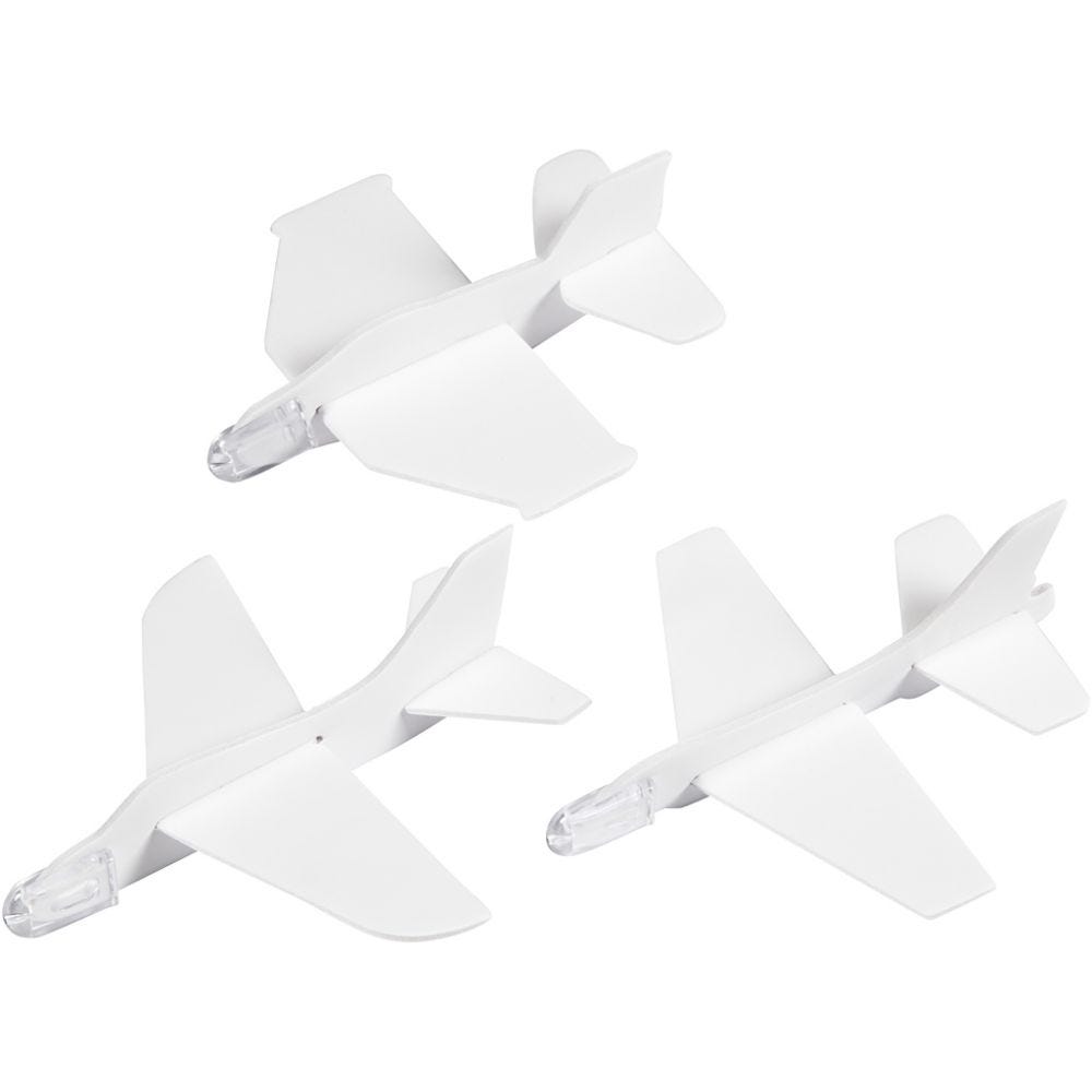 Flyvemaskiner, L: 11,5-12,5 cm, B: 11-12 cm, hvid, 3 stk./ 1 pk.