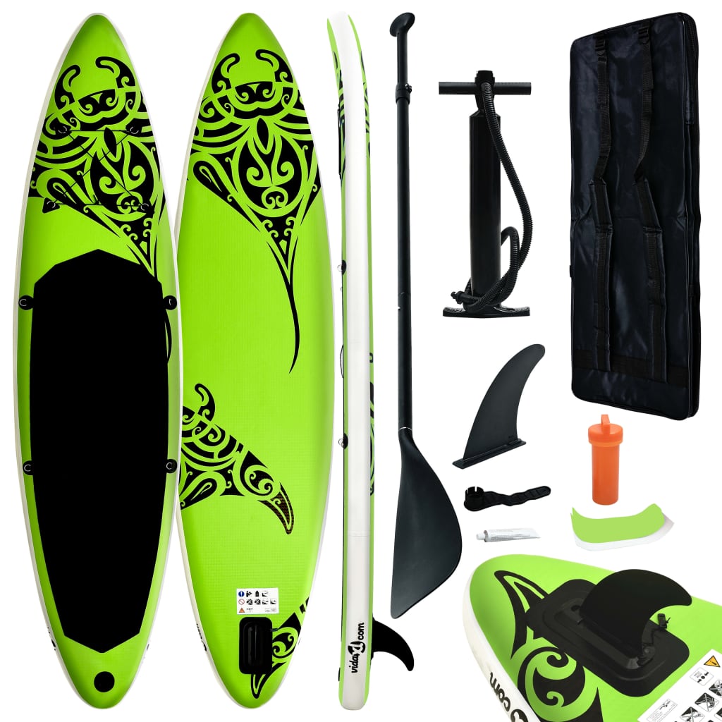 oppusteligt paddleboardsæt 320x76x15 cm grøn